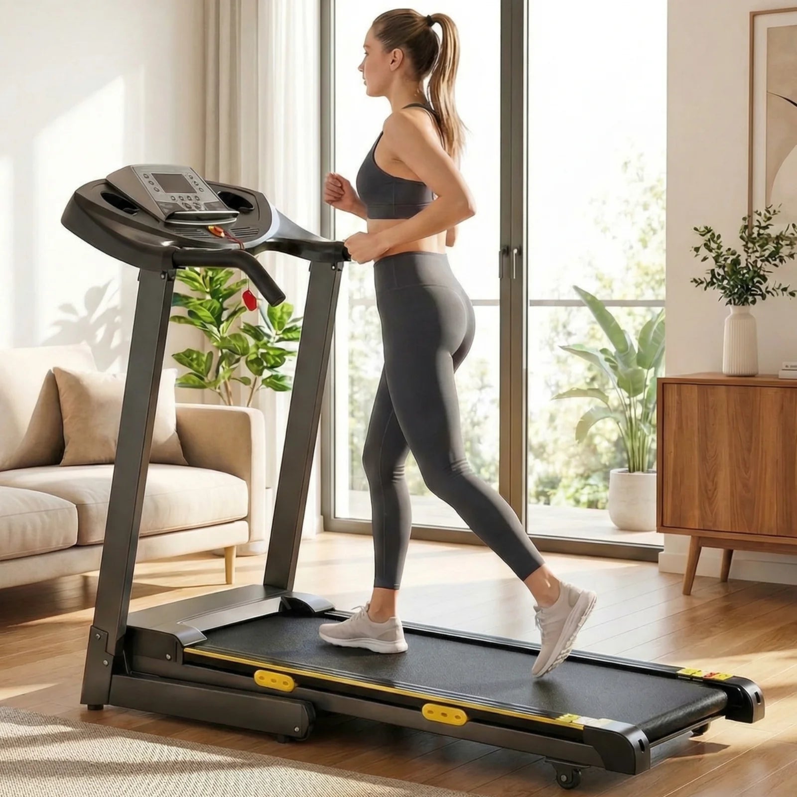 Treadmill with Incline Folding with 12 Level Automatic Incline 2.5Hp Power 8.5Mhp Speed Running Machine 15 Preset Training Program Electric Treadmill for Home Use